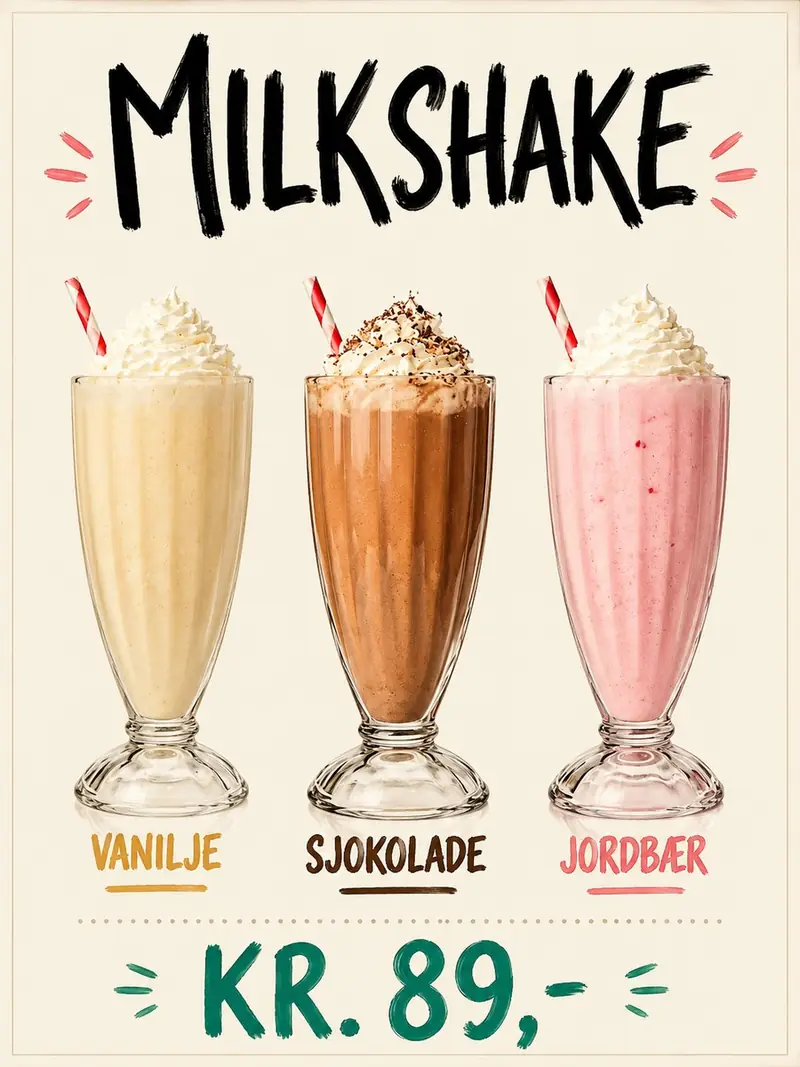 Milkshake made with soft serve - vanilla, chocolate and strawberry